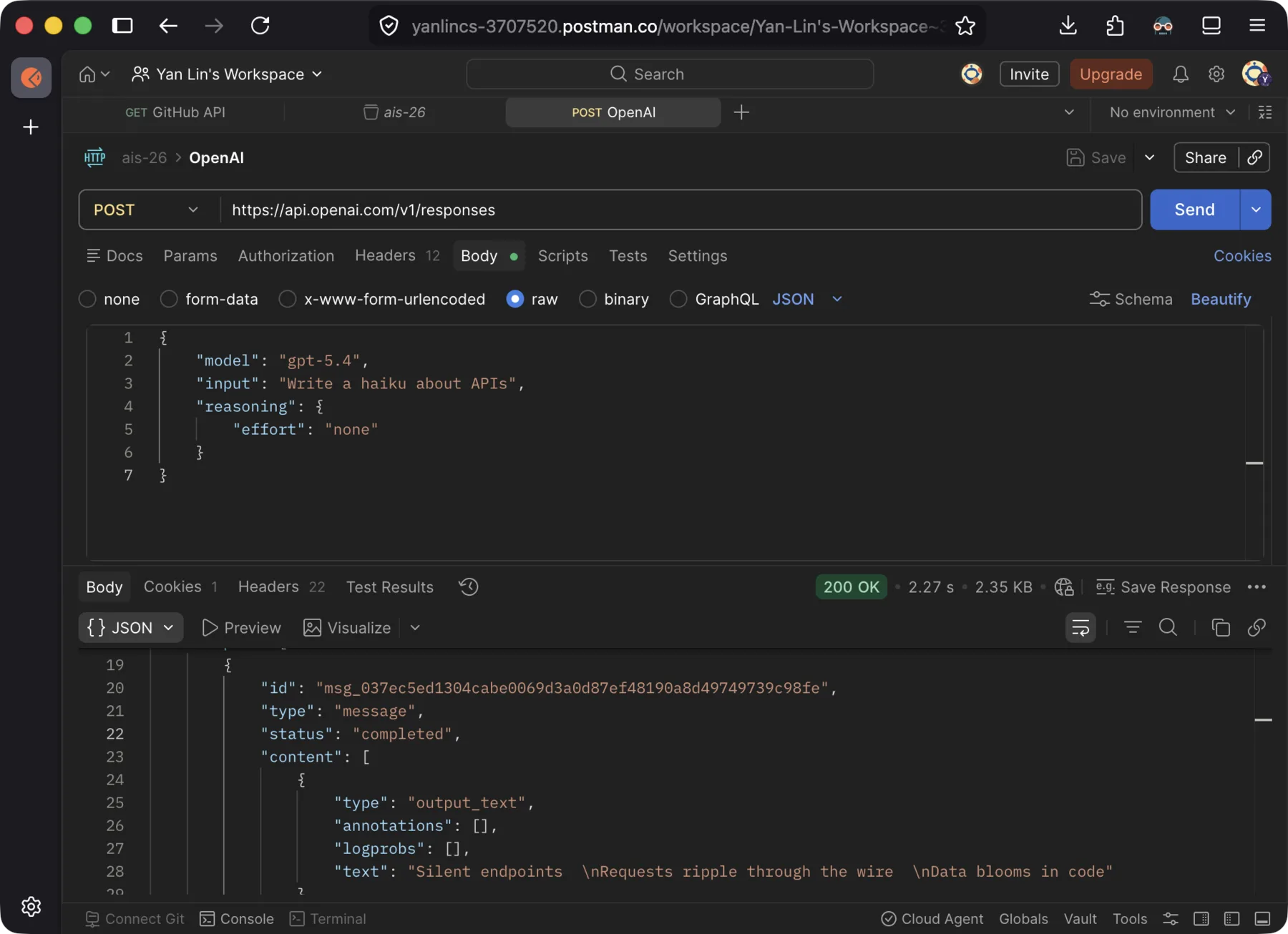 OpenAI API in Postman